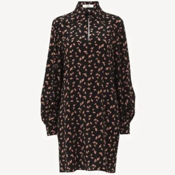 NWT Chloé Ginko Hommage Print Silk Mini‎ Dress Pearl Blush FR 40 US L Large Fall - Picture 14 of 14